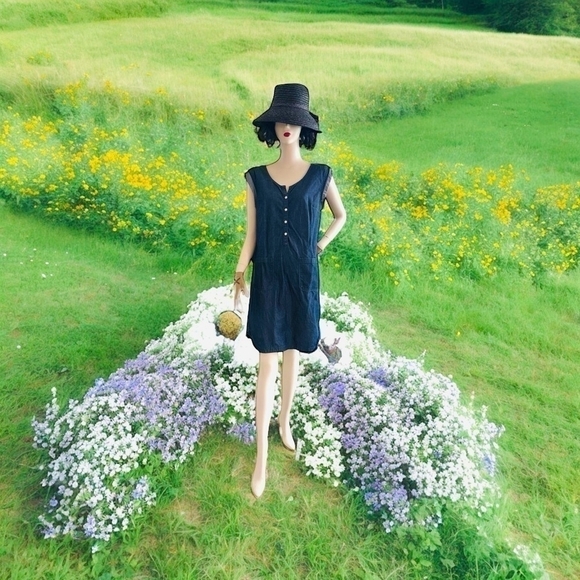 Women’s Dress GAP Denim Shift Dress Blue Front Pockets Roll Tab Shoulder Dress - Picture 2 of 12